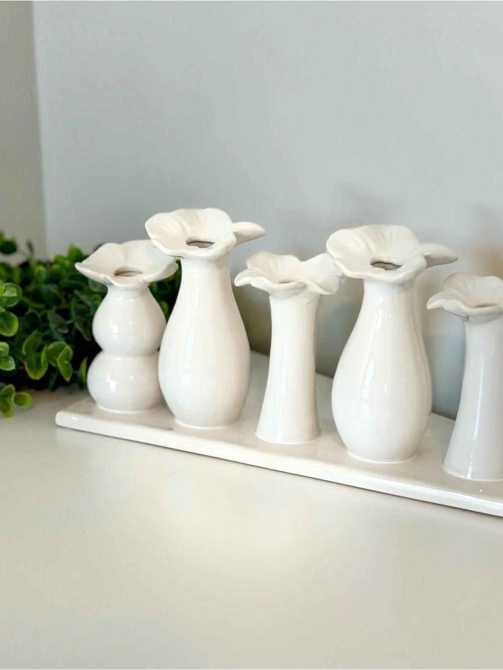 Artisan White Ceramic Flower Bud Vase One Piece
